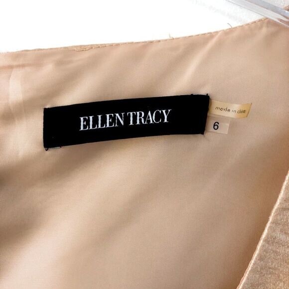 Ellen Tracy Shimmering Gold Draped Front Scoop Neck Tank Party Dress - Picture 7 of 17